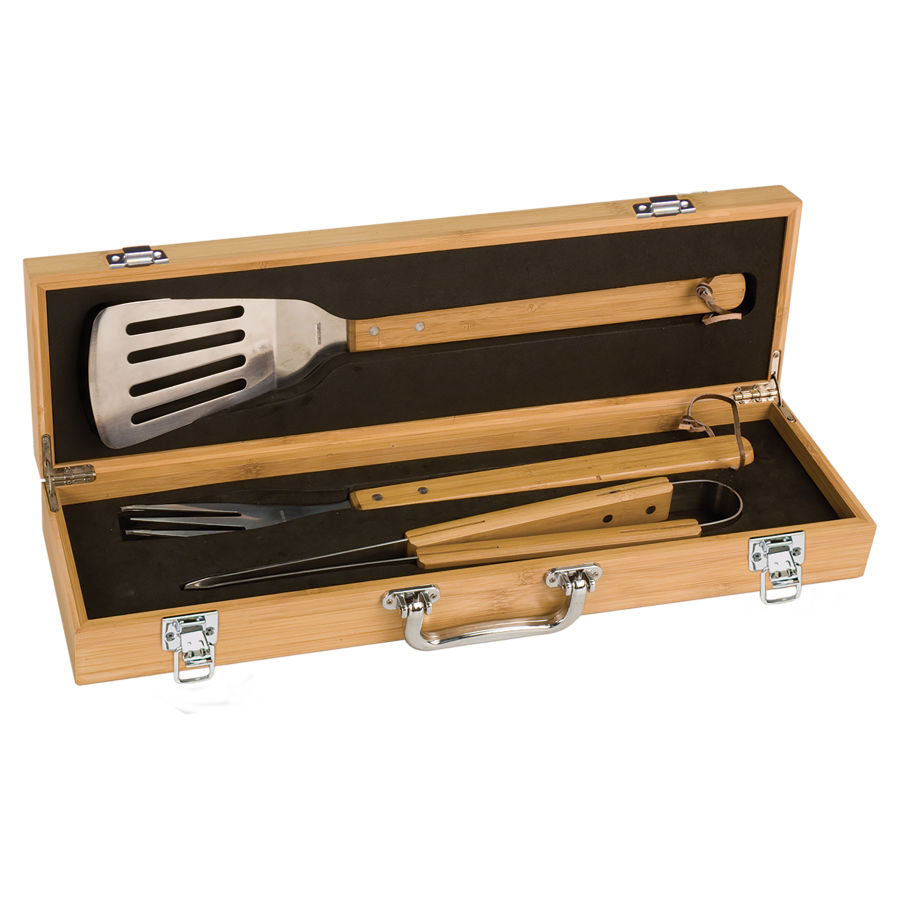 3-Piece Bamboo BBQ Set in Bamboo Case