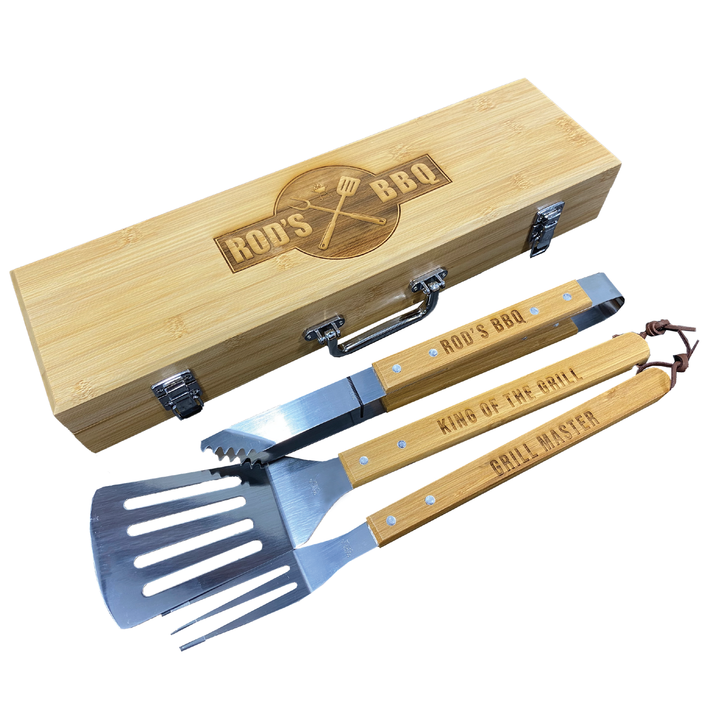 3-Piece Bamboo BBQ Set in Bamboo Case