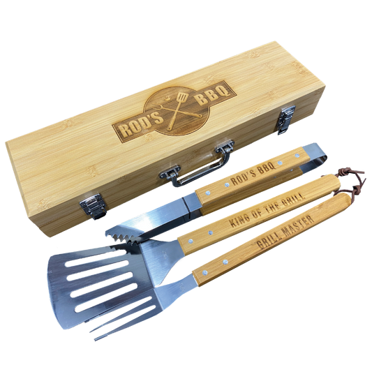 3-Piece Bamboo BBQ Set in Bamboo Case